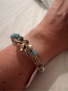 Alex and Ani Marina Seahorse Beaded Wrap Gold-tone Bracelet with Turquoise Beads